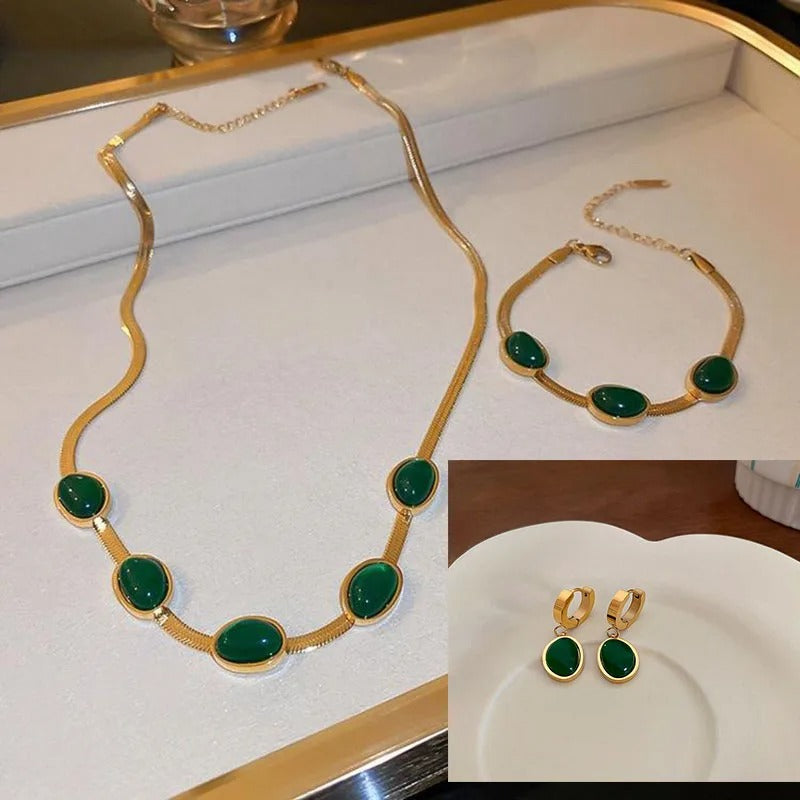 Ensemble de bijoux en acier inoxydable émeraude