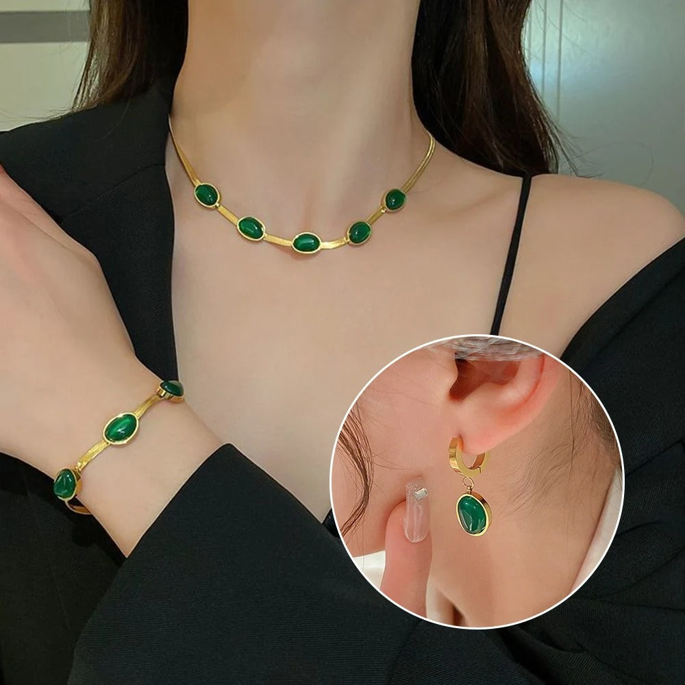 Ensemble de bijoux en acier inoxydable émeraude