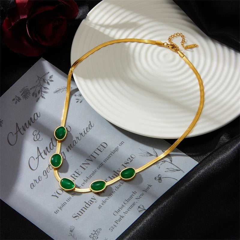 Ensemble de bijoux en acier inoxydable émeraude